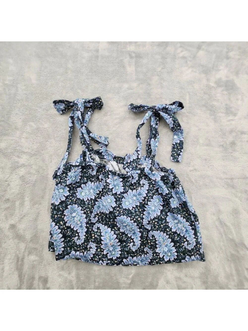 J Crew Tie Shoulder Tank Top XL Paisley Boho Coastal Festival Organic Cotton